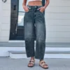 Jean boyfriend taille mi-haute pour femme, coupe ample, jambes larges, taille mi-haute, avec poches, délavage neuf