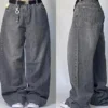 Jeans baggy délavés à imprimé lettres streetwear vintage pour femmes, style Y2K Harajuku hip-hop gothique, pantalon taille haute à jambes larges