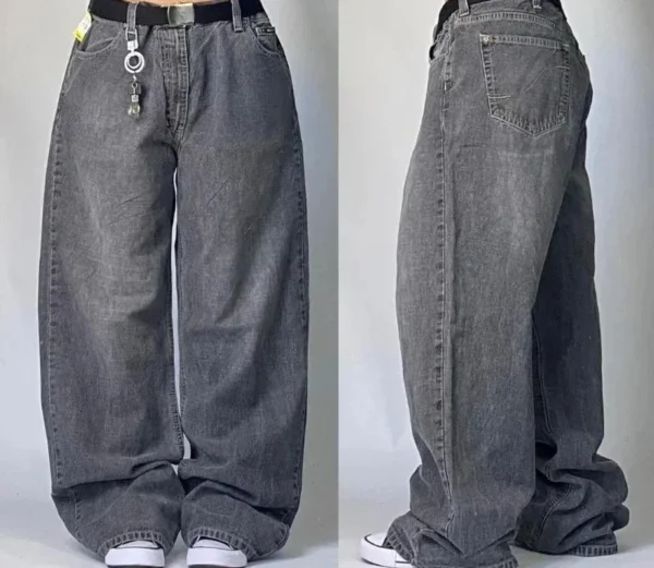 Jeans baggy délavés à imprimé lettres streetwear vintage pour femmes, style Y2K Harajuku hip-hop gothique, pantalon taille haute à jambes larges