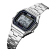 Montre-bracelet numérique de sport Skmei pour femme, étanche, avec bracelet en acier inoxydable de luxe, résistante aux chocs, chronographe LED et alarme.