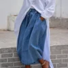 Jean court Daily Blue décontracté à poches et jambes larges, grande taille