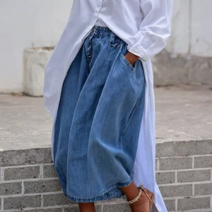 Jean court Daily Blue décontracté à poches et jambes larges, grande taille