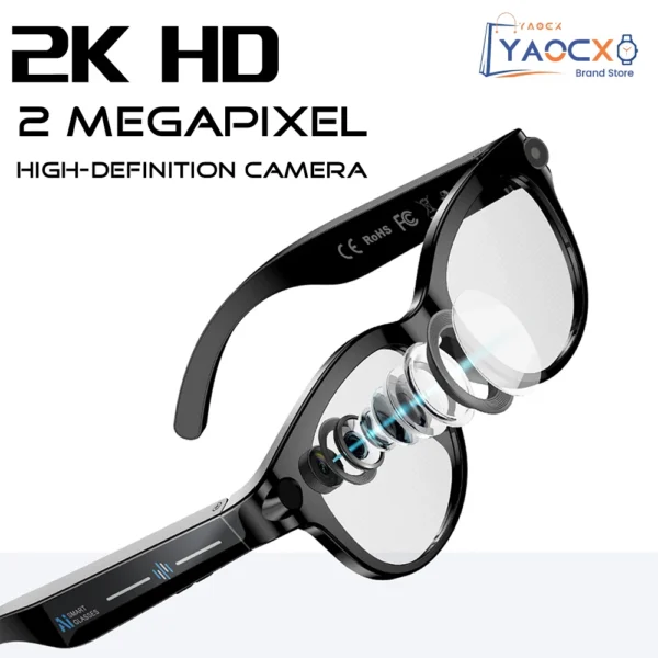 Lunettes intelligentes IA 2026 pour hommes et femmes : caméra HD 200 W, vidéo 1080p, assistant vocal IA, traduction, lecture de musique, lampe torche LED.