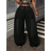Jean Benuynffy grande taille rétro bleu délavé à jambes larges plissées pour femme, printemps-été, taille élastique, coupe ample, style streetwear Y2K
