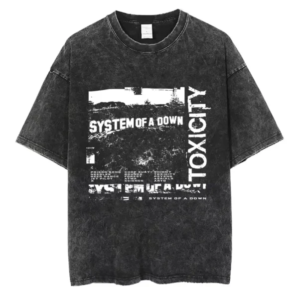 T-shirts délavés à l'effigie de l'album « Toxicity » de System of a Down, style rock, oversize, vintage, alternatif, metal.