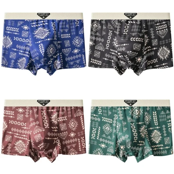 Ensemble de 4 pièces pour homme : short de sport, boxer et caleçon, motif graffiti, en coton. Sous-vêtements pour homme.