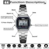 Montre-bracelet numérique de sport Skmei pour femme, étanche, avec bracelet en acier inoxydable de luxe, résistante aux chocs, chronographe LED et alarme.