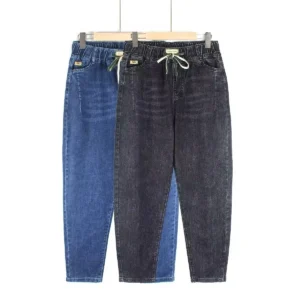 Sb0b8a22cbc14426c9d6a7bb60428371b3.webp Jeans streetwear femme printemps-automne 2025 - Nouveau pantalon Harun taille haute élastique avec poches - Jean décontracté.