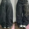 Jeans baggy délavés à imprimé lettres streetwear vintage pour femmes, style Y2K Harajuku hip-hop gothique, pantalon taille haute à jambes larges