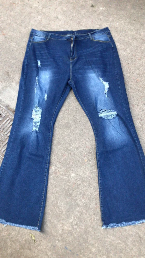 Sb389e265995b41a89d7f184637b3328ft.webp Jeans évasés bleus déchirés pour femmes, printemps-automne, pantalons en denim stretch noir, pantalons décontractés et élégants.