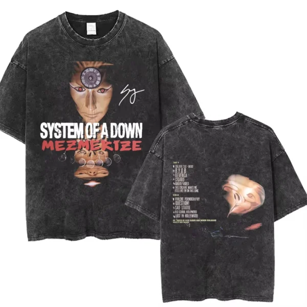 T-shirts délavés à l'effigie de l'album « Toxicity » de System of a Down, style rock, oversize, vintage, alternatif, metal.