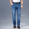Jean d'été classique en coton de haute qualité pour homme, coupe droite, style business, noir, disponible en grandes tailles (jusqu'à 40).