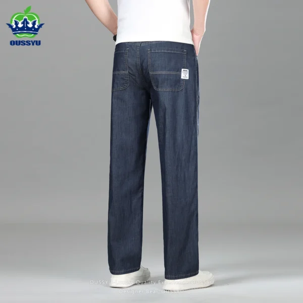 Jean ample droit d'été pour homme de haute qualité, pantalon en denim taille haute, style business casual, en lyocell, idéal pour le travail au bureau.