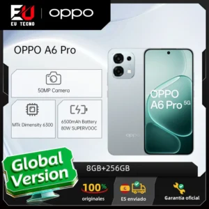 OPPO A6 Pro 5G (version UE) : smartphone 8 Go + 256 Go, batterie 6 500 mAh, processeur MTK Dimensity 6300, écran AMOLED, appareil photo principal IA 50 MP, étanchéité IP69