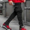 Jean cargo homme neuf, couleur unie, multipoches, taille mi-haute, grandes tailles, coupe décontractée, idéal au quotidien.