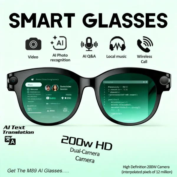 Lunettes intelligentes IA 2026 pour hommes et femmes : caméra HD 200 W, vidéo 1080p, assistant vocal IA, traduction, lecture de musique, lampe torche LED.