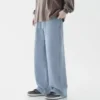 Jeans homme 2025, style coréen, pantalon décontracté étudiant, coupe droite ample, jambes larges, noir, gris, bleu