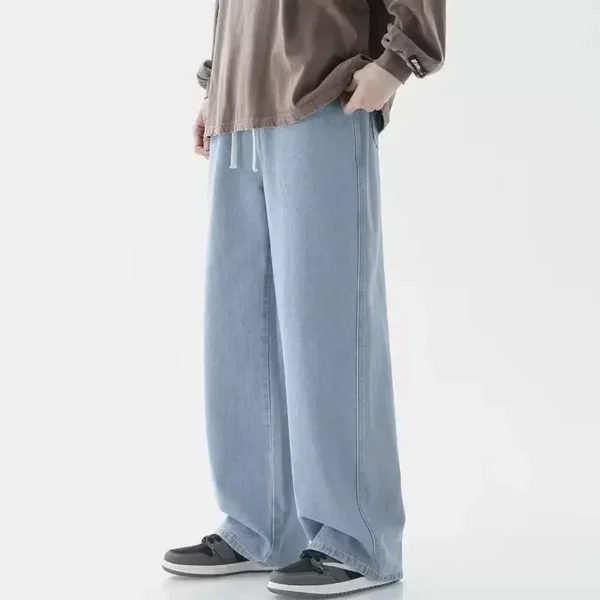 Jeans homme 2025, style coréen, pantalon décontracté étudiant, coupe droite ample, jambes larges, noir, gris, bleu