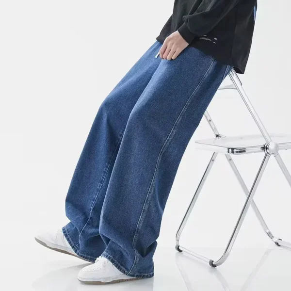 Jeans longs décontractés pour homme, coupe classique, jambes larges.