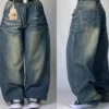 Jeans baggy délavés à imprimé lettres streetwear vintage pour femmes, style Y2K Harajuku hip-hop gothique, pantalon taille haute à jambes larges