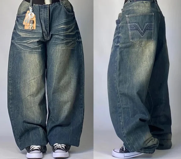 Jeans baggy délavés à imprimé lettres streetwear vintage pour femmes, style Y2K Harajuku hip-hop gothique, pantalon taille haute à jambes larges