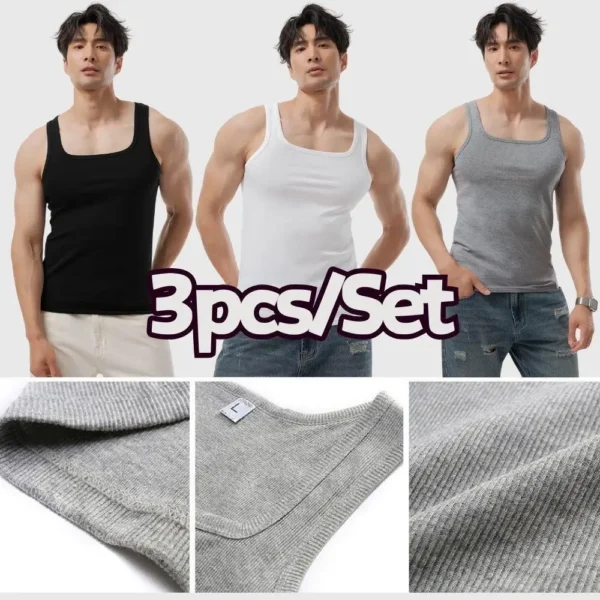 Hot Men's Tank Tops Fitness Vest Basic Elastic Sleeveless T-shirt Cotton Bodybuilding Man Clothing 3pcs/set Gym Clothing Man
