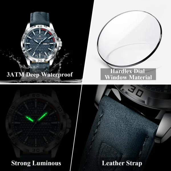 Montre-bracelet POEDAGAR Original pour homme, de luxe, étanche, lumineuse, date et jour de la semaine, à quartz, en cuir, style sport.