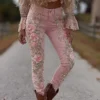 Jean femme style européen/américain à imprimé floral, coupe droite, pantalon en denim décontracté
