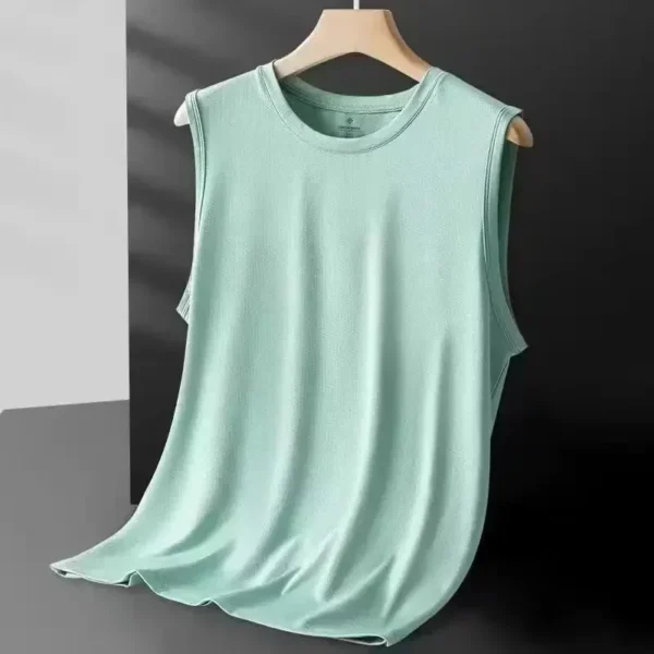 Débardeur sans manches en maille de soie glacée pour homme, collection été 2026. Vêtement d'extérieur léger et tendance, idéal pour le sport.
