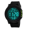 Montre numérique unisexe à grand cadran, éclairage LED, étanche, bracelet en caoutchouc, alarme, noire.