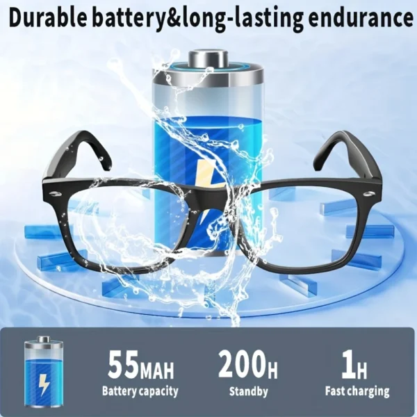 Lunettes connectées SENBONO pour hommes et femmes : appels Bluetooth, traduction IA, contrôle de la musique, réglage du volume, protection contre la lumière bleue.