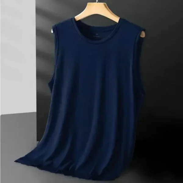 Débardeur sans manches en maille de soie glacée pour homme, collection été 2026. Vêtement d'extérieur léger et tendance, idéal pour le sport.