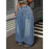 Jean Benuynffy grande taille rétro bleu délavé à jambes larges plissées pour femme, printemps-été, taille élastique, coupe ample, style streetwear Y2K