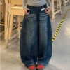 Jean ample et décontracté pour femme, style années 2000, bleu délavé, pantalon cargo vintage à jambes larges, pantalon oversize style années 2000