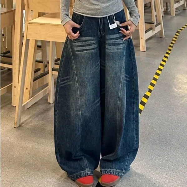 Jean ample et décontracté pour femme, style années 2000, bleu délavé, pantalon cargo vintage à jambes larges, pantalon oversize style années 2000