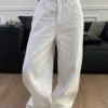 High Waist Jeans For Women Pocket Solid Color Retro Wide Leg Denim Pants Casual Streetwear Office Lady Loose Straight Trousers