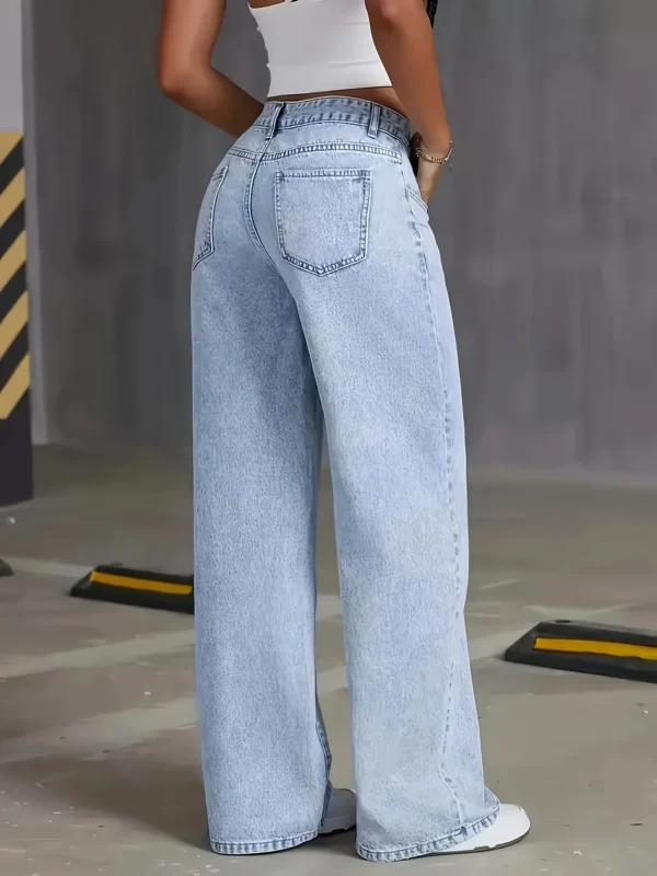 Scbf93f19b8884f9ebc7a5beb13e9cae6m.webp Jeans pour femme style années 2000, pantalon en denim bleu clair à jambes larges, coupe ample, mode simple et extensible, idéal en toutes saisons et décontracté.