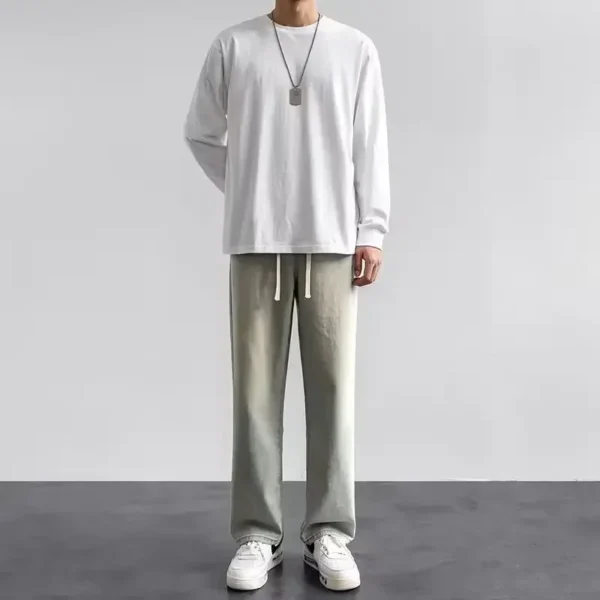 Jeans homme 2025, style coréen, pantalon décontracté étudiant, coupe droite ample, jambes larges, noir, gris, bleu