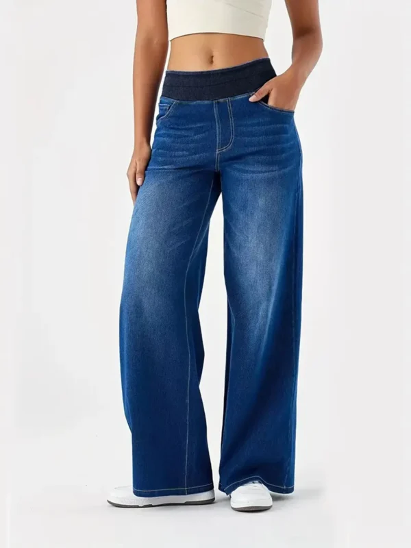 Jeans pour femmes, nouveau modèle à taille élastique, pantalon ample et extensible à jambes droites, tendance, confortable et polyvalent, coupe croisée.