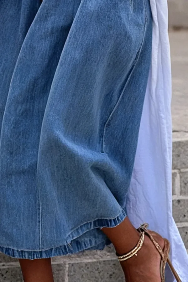 Jean court Daily Blue décontracté à poches et jambes larges, grande taille