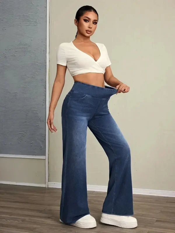 Jeans pour femmes, nouveau modèle à taille élastique, pantalon ample et extensible à jambes droites, tendance, confortable et polyvalent, coupe croisée.