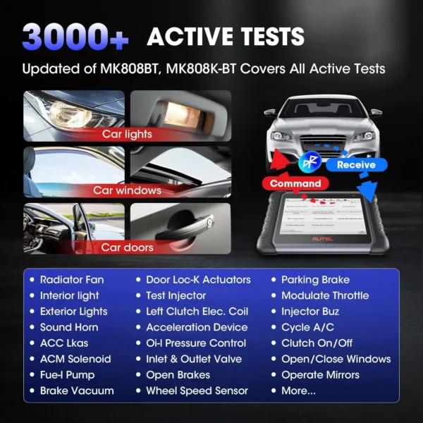 Scanner OBD2 Bluetooth bidirectionnel Autel MaxiCOM MK808K-BT, identique au MK808BT Pro MK808Z-BT, outil de diagnostic automobile