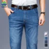 Jean d'été classique en coton de haute qualité pour homme, coupe droite, style business, noir, disponible en grandes tailles (jusqu'à 40).