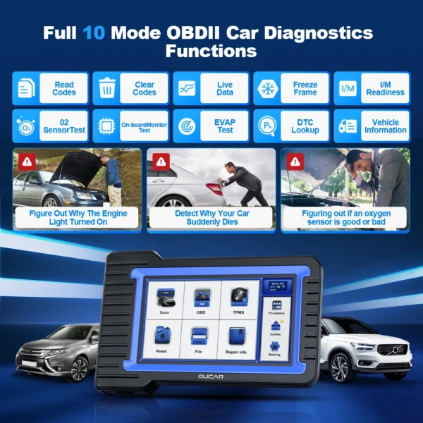 MUCAR VO7S/VO7 Outils de diagnostic automobile Diagnostic complet du système 28 Réinitialisation du calculateur et codage OBD2 bidirectionnel Scanner automobile Mise à jour gratuite