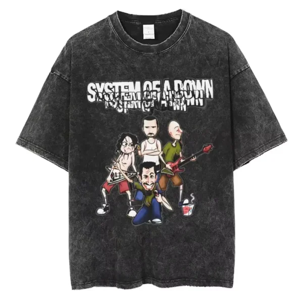 T-shirts délavés à l'effigie de l'album « Toxicity » de System of a Down, style rock, oversize, vintage, alternatif, metal.