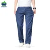 Jean ample droit d'été pour homme de haute qualité, pantalon en denim taille haute, style business casual, en lyocell, idéal pour le travail au bureau.