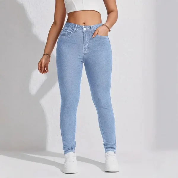 Jean skinny taille haute stretch pour femme, effet push-up, pantalon slim long uni