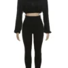 Ensemble de survêtement Weird Puss pour femme, 2 pièces, collection automne 2024 : veste fine zippée à cordon et legging assorti, style streetwear sportif.