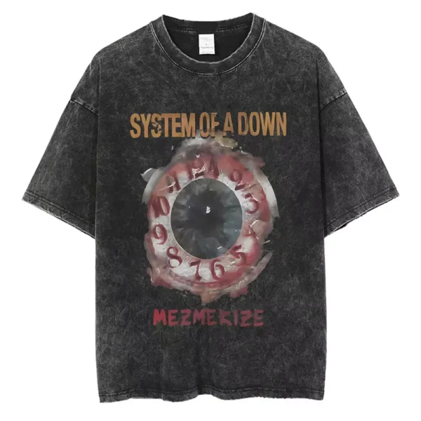 T-shirts délavés à l'effigie de l'album « Toxicity » de System of a Down, style rock, oversize, vintage, alternatif, metal.