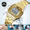 Montre-bracelet numérique de sport Skmei pour femme, étanche, avec bracelet en acier inoxydable de luxe, résistante aux chocs, chronographe LED et alarme.